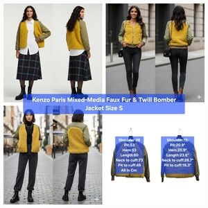 Kenzo Paris Mixed-Media Faux Fur & Twill Bomber Jacket Size S